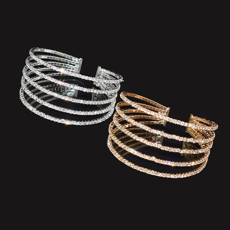 Bangle Bracelet Crystal Bracelets Elegant Lady Crystal Open Bracelets & Bangles Gold Silver Plated Bracelet Rhinestones for Women Bling Wedding Party Jewelry Gift