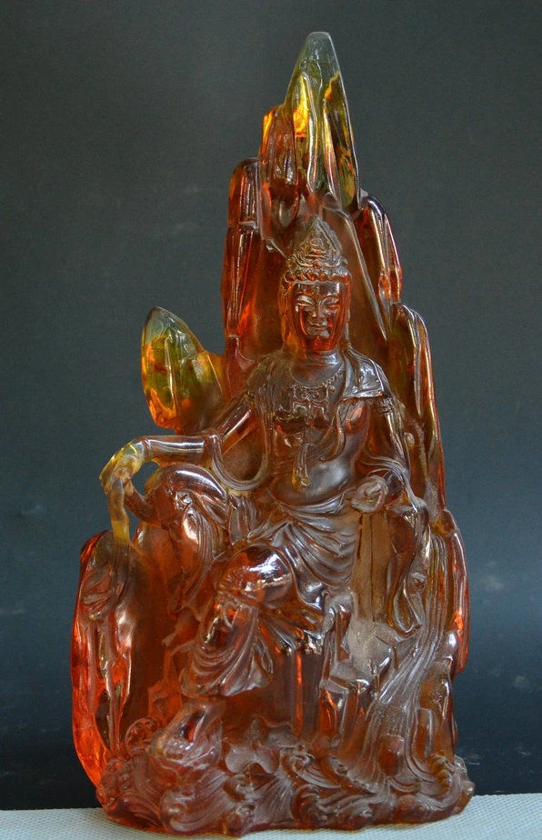 

Chinese Amber Free Goddess Kwan-yin Guan Yin Avalokitesvara Boddhisattva Statue