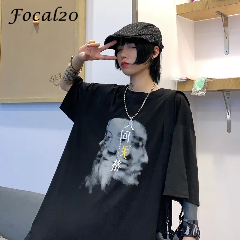 

Focal20 Harajuku Human Disqualification Print Women T Shirts Loose Crew Neck Spring Summer Top Tees Short Sleeve Female T-shirt