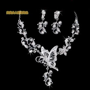 

crystal butterfly necklace earrings Bridal jewelry sets white elegant wedding accesssory