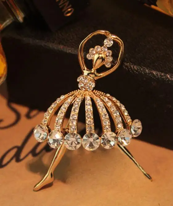 

Free shipping 2018 new cute Pretty Pave Imitation Ballet Dancer rhinestone Corsage Brooch Wholesale Brooch(gold )