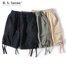 H. A. Sueno Горячие мужские карго шорты с несколькими карманами твердые высокие уличные спортивные шорты свободные спортивные хип хоп Короткие брюки с капюшоном/5