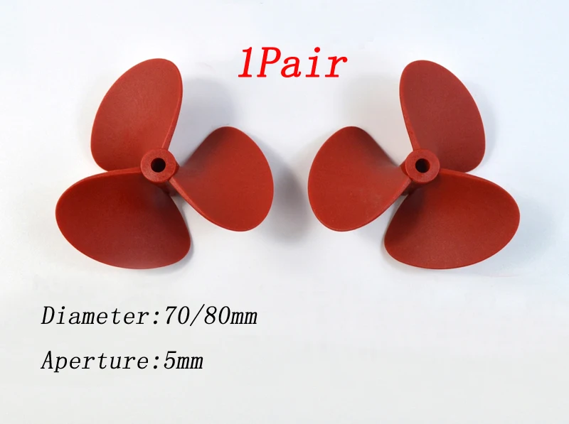 

1Pair 70/80mm 3 Blades Full Immersion Propeller RC ROV Fishing Bait Boat Tug Boat CW&CCW Prop for 5mm Shaft Drive Dog Parts