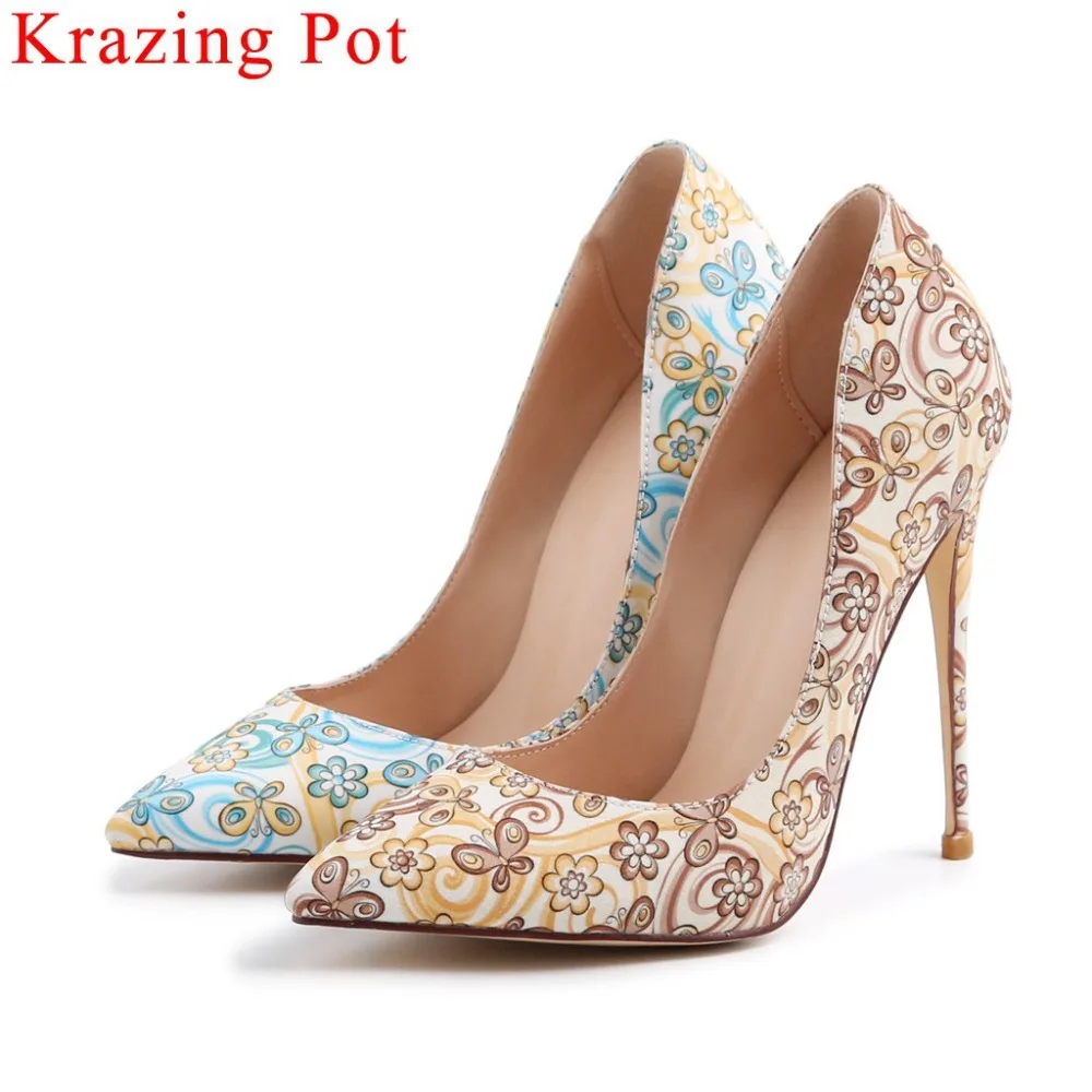 

Spring Autumn big size woman flower painting oxford pointed toe shallow pumps sexy 12.5cm stiletto heels wedding party shoes L68
