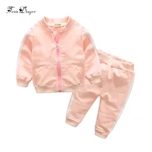 Tem Doger/осенние комплекты одежды для маленьких мальчиков и девочек детские спортивные костюмы в полоску пальто на молнии+ штаны, 2 предмета, спортивные костюмы, комплекты одежды