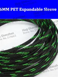 6 мм Тесная Плетеный ПЭТ расширения рукава 100 м-черный и зеленый цвет