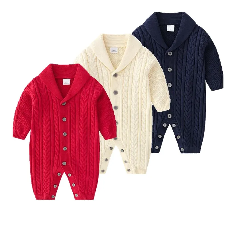 

2019 Autumn- Winter Handsome clothing for Boys girls Kids 3 Colors Long Sleeve Knitting rompers Clothes For Newborn baby coats