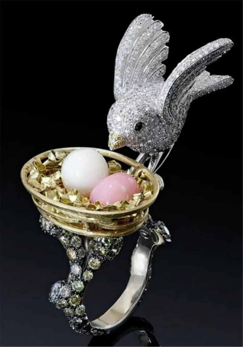 

Modyle 2019 New Fashion Brand Silver Color CZ Stone Bird Wedding Female Egg Shaped Stone Ring for Woman