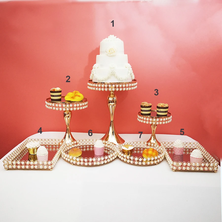 Жемчужный поднос для торта, свадебный стол, украшение для торта, зеркальный поднос для торта, набор