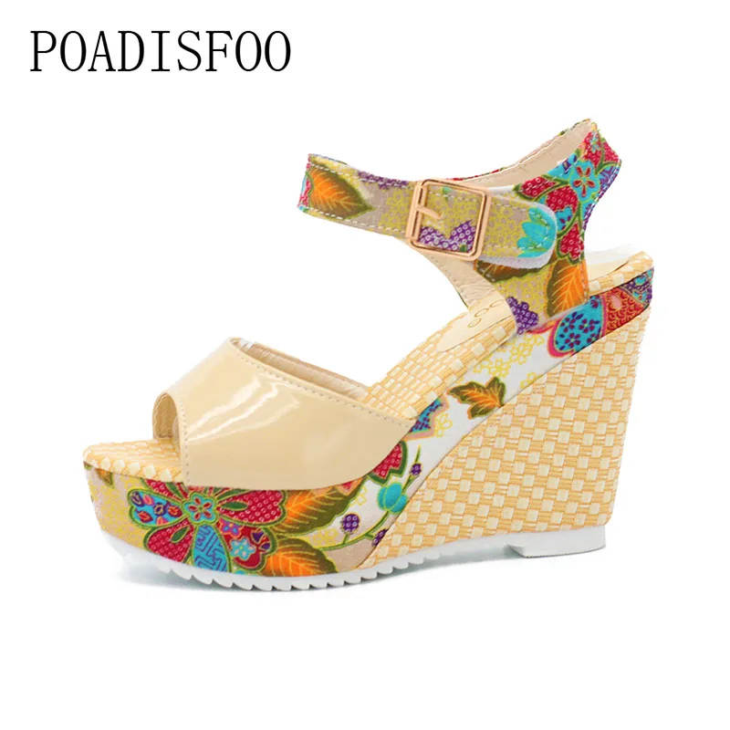 

POADISFOO Women's Shoes Sandals Sexy High Wedge Heel Sandals Sweet Cute Thick Crust Waterproof Flower Shoes .DDN-lx04