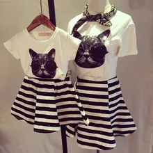 2016 Family Clothes Sets Matching Mother And Daughter Set Cotton Short-Sleeve T-Shirts Fashion Striped Mother Daughter Dresses