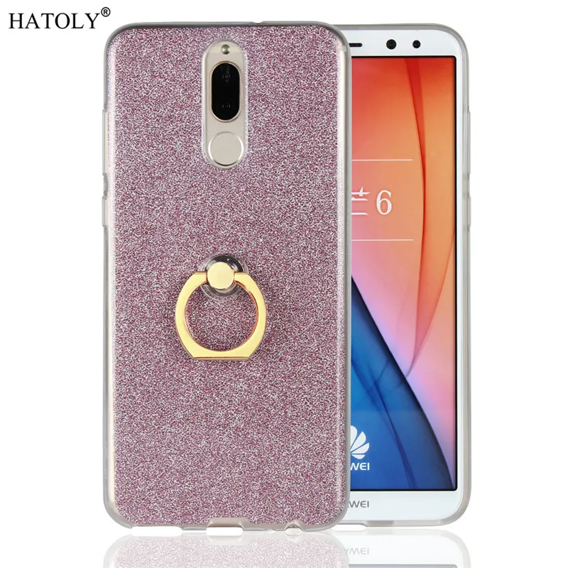 

Huawei Mate 10 Lite Case Shiny Glitter Bling Silicon Phone Case Cover Huawei Nova 2i Soft Finger Ring Bracket Back Cover