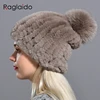 Hot Sale Knitted Pompom Hats for Women Beanies Solid Elastic Rex Rabbit Fur Caps Winter Hat Skullies Fashion Real Fur Hats 1