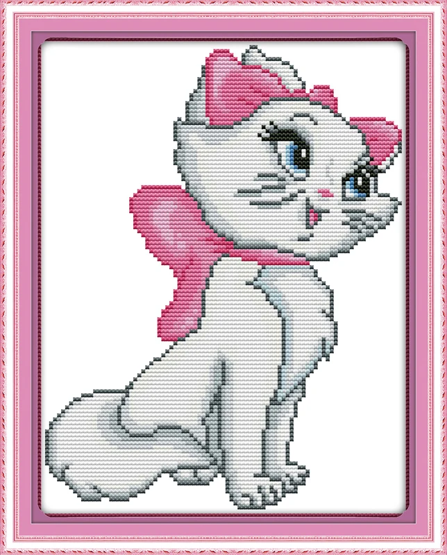 

Pink cat(9) counted printed on fabric DMC 14CT 11CT Cross Stitch kits,embroidery needlework Sets, Home Decor