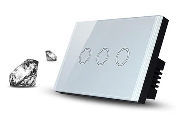 

white 3 gang 1 way touch light switch and Crystal Glass Panel AC110~250V interruptor de luz touch wall switch