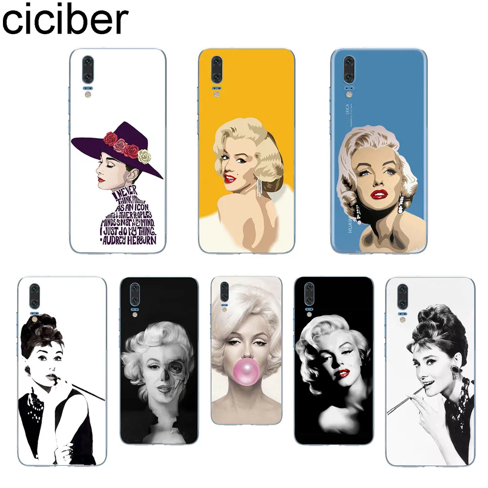 

ciciber Phone Case for Huawei P20 P30 P10 P9 P8 Lite Pro Plus 2017 P smart 2019 Soft Silicone TPU Cover Capa Marilyn Monroe