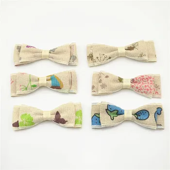 

240pcs/lot New Baby Girl Linen Printing Bow Hair Clips Fish Mouth Clip