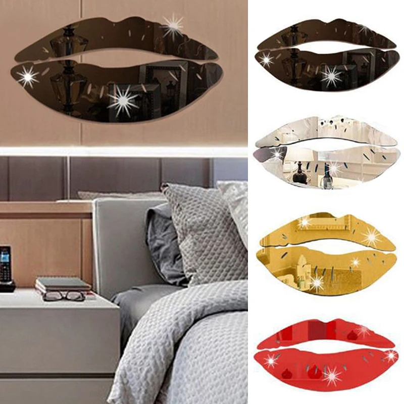 3D Silver/Gold/Red/Black Mirror Kiss Lips Wall Sticker DIY Acrylic Art Home Room Decor Decals Stickers Supplies