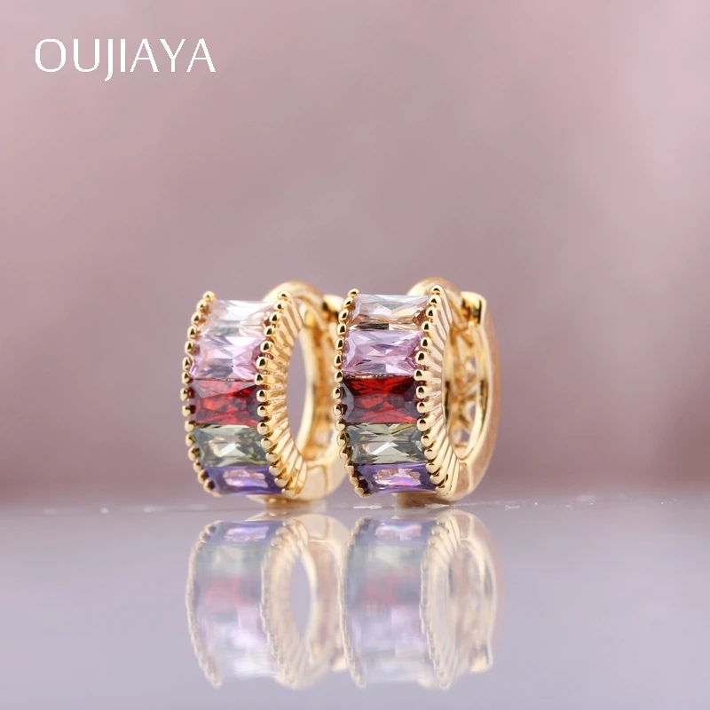 

OUJIAYA Luxury square Natural Zircon Dangle Earrings 585 Rose Gold Lovely Fashion adventures Women Wedding Party fine JewelryA33
