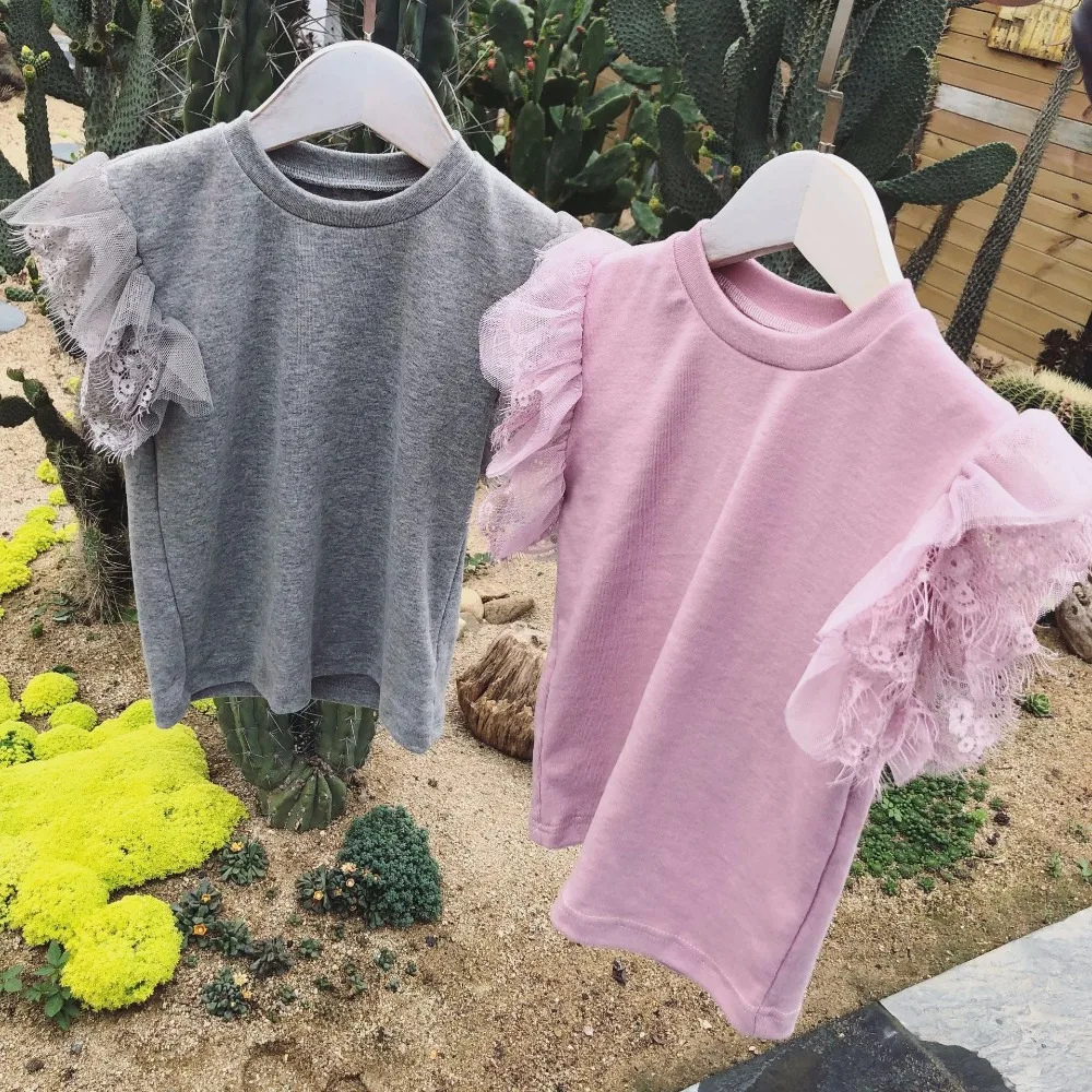 Коллекция года, Детская Кружевная футболка с короткими рукавами для девочек детские летние однотонные топы, футболка одежда для маленьких девочек в японском и корейском стиле