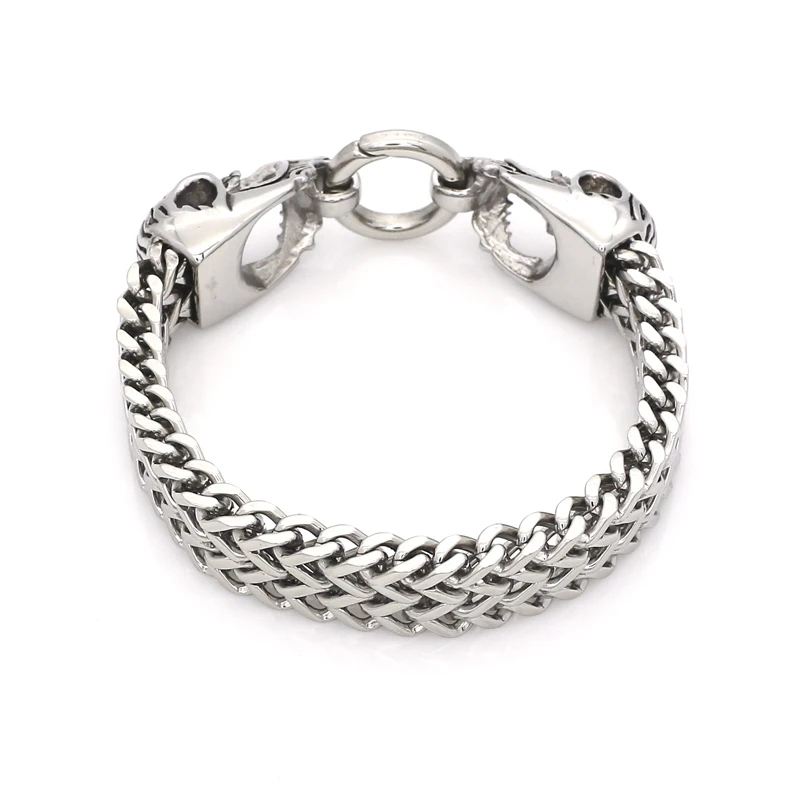 New Designer Fashion Punk Skull Jewelry Classical Steel Double Skull Bracelet Bangle For Mens Chain Bracelet Best Gifts