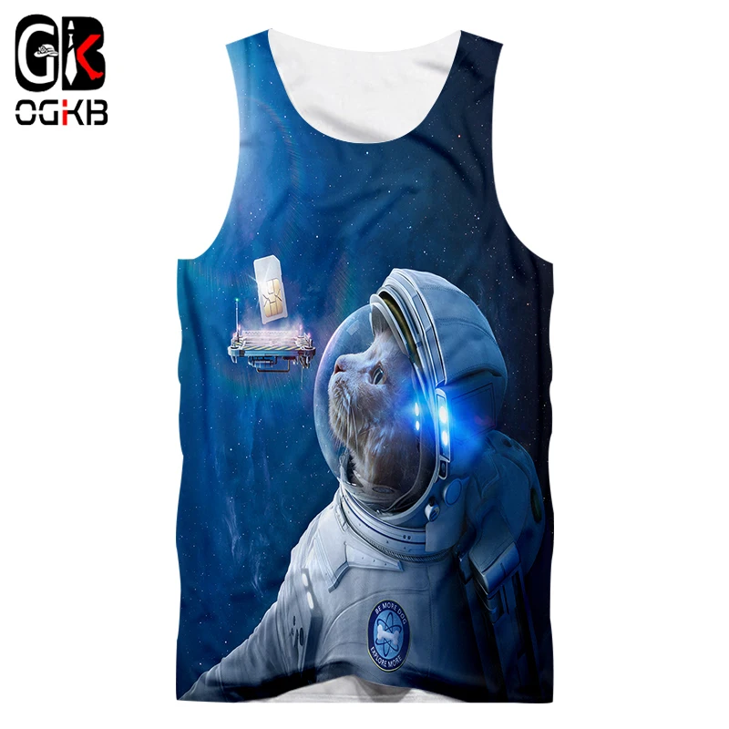 

OGKB Tank Tops Boy Factory Gyms Cartoon 3D Vest Print Cat Astronaut Funny Large Size Tops Tees Unisex Summer Sleeveless Shirt