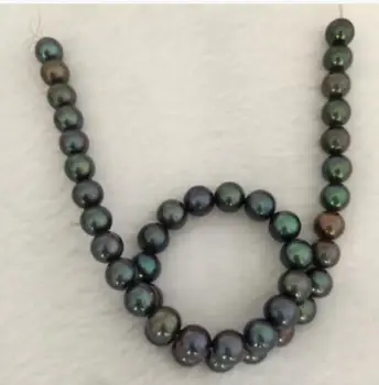 

stunning round Tahitian 10-11mm black green pearl necklace 18inch 36"