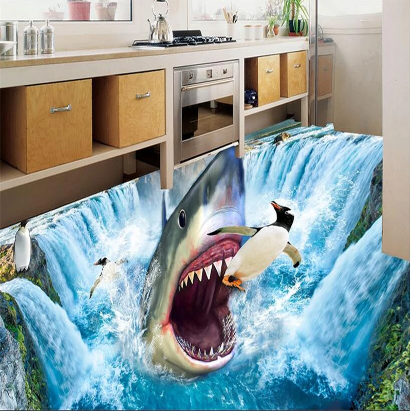 Custom photo 3d flooring mural self adhesion wall sticker 3 d Shark