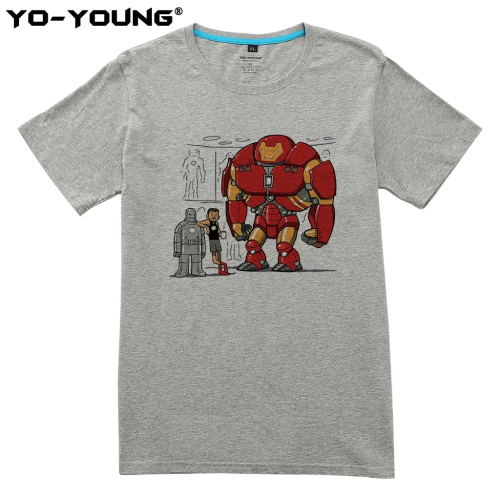 Yo-Young Summer Men T Shirts Marvel Superheros Avengers Endgame Iron Man Tony Stark Print 100% 180g Combed Cotton Customized