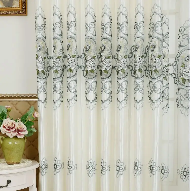 

FYFUYOUFY European style Water soluble embroidery curtain Begonia flower tulle living room Bedroom Hollow carved Shading curtain