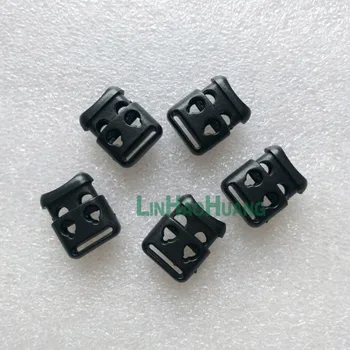 

100pcs/lot black plastic cord lock toggles plastic 2-hole spring stoppers for 4mm bungee shock cord free shipping