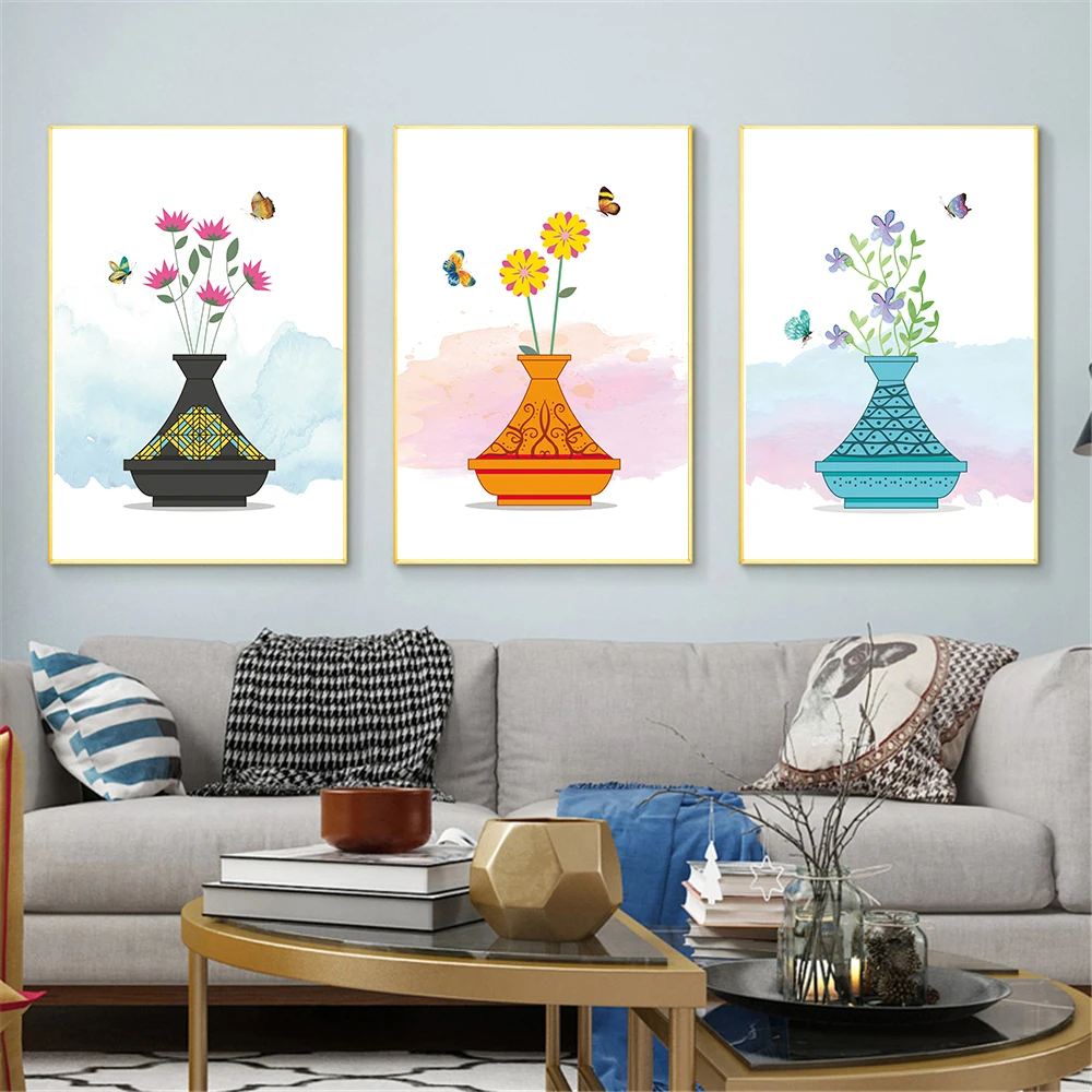 Flowers-Canvas-Artistic-Wall-Painting-Vase-Flower-Arrangement-Colorful-Animal-Butterfly-Home-Decoration-Painting-Poster