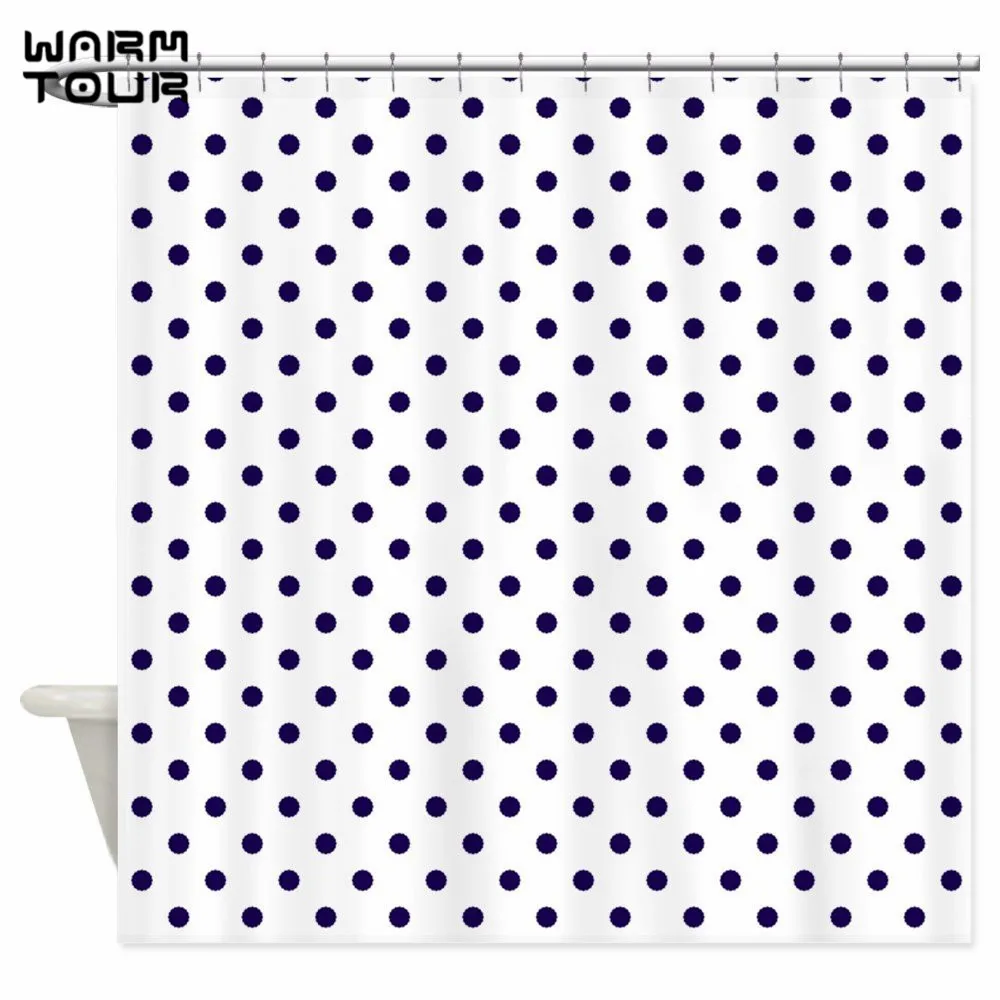 Warm Tour Navy Blue Dots Shower Curtains Decorative Fabric Bathroom