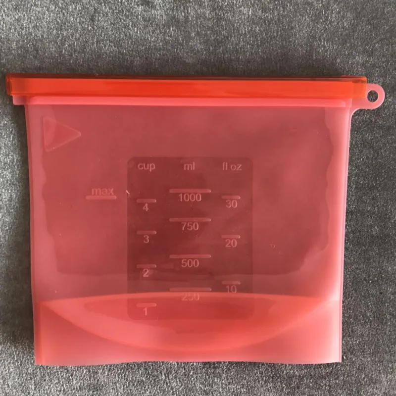 1pcs 1000ml Red Reusable Silicone Bag Sealing Food Storage Saran Wrap ziplock Vacuum Covers Freezer Bags Kitchen Accessories Packing Organizer - Цвет: 1pcs 1000ml Red