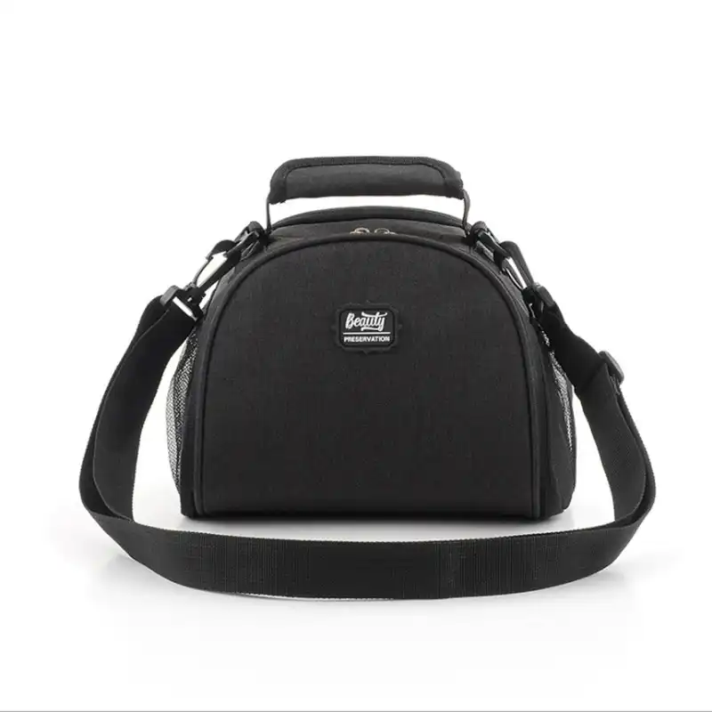 black lunch bag with shoulder strap