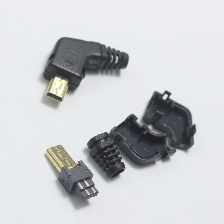 2 комплекта мини USB 8 контактный штекер P позолоченный угловой разъем 4 в 1 DIY черные
