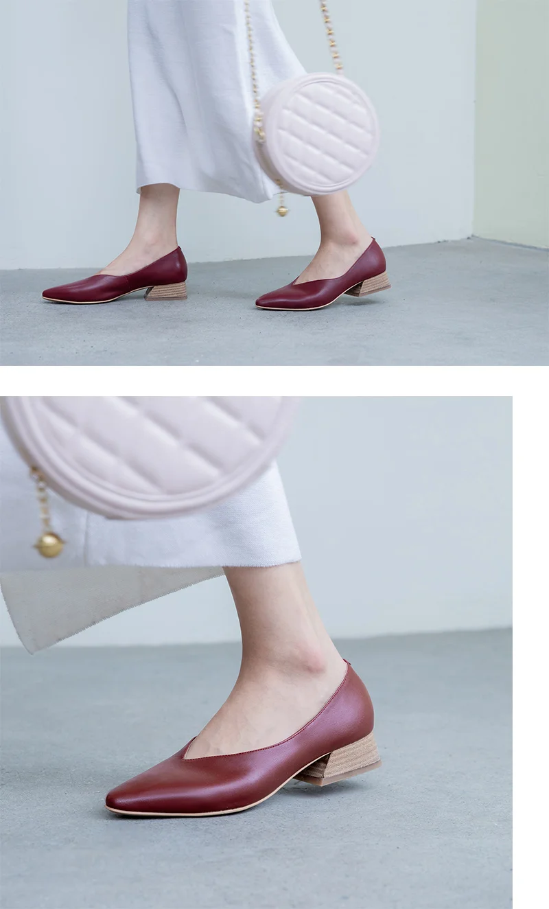 Женские туфли-лодочки демисезонная простая Корейская повседневная обувь из натуральной воловьей кожи длиной 22-25 см однотонная обувь с острым носком