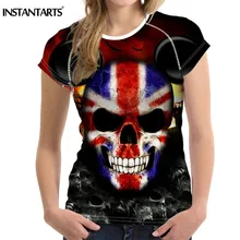INSTANTARTS Летняя женская футболка для бега с коротким рукавом с принтом черепа и круглым вырезом Футболка Быстросохнущий тренажерный зал, фитнес, йога-футболка