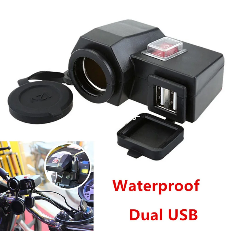 

12V Motorcycle GPS Cigarette Lighter Dual USB Power Socket Mobile Phone Charger Waterproof CSL2017