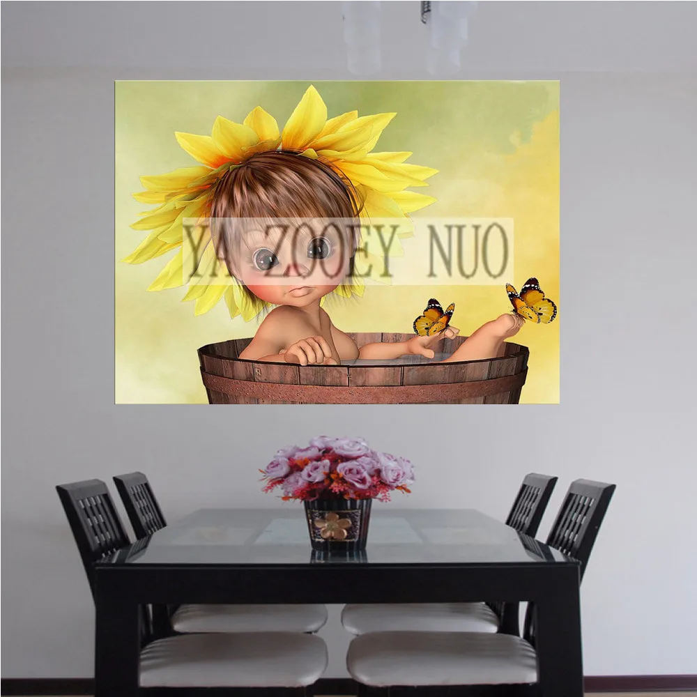 

YA ZOOEY NUO DIY Diamond Painting Cross Stitch Crystal Needlework 5D Diamond Embroidery child Take bath Full Diamond Decor H1676