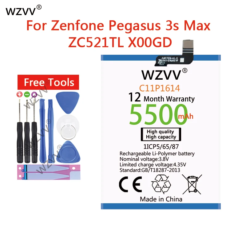 Wzvv 5500 мАч литий полимерный аккумулятор C11P1614 для asus Zenfone 3S Max Peg ZC521TL X00G