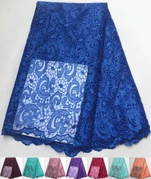 

Hot sale 5yards blue african french lace fabric with stone african lace fabric 2019 tulle net lace nigerian lace fabrics PS-Q75