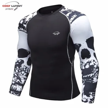 

2018 Fitness MMA Compression Shirt Men Rashguard Male Long Sleeve T-shirt Crossfit Bodybuilding Men Skull Print 3D T-shirt Tops