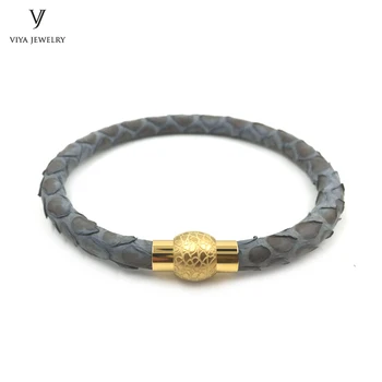 

New Trendy Bracelet White Steel Magnet Buckle Bracelets & Bangles Genuine Python Leather Men Bracelet Collocation Watch