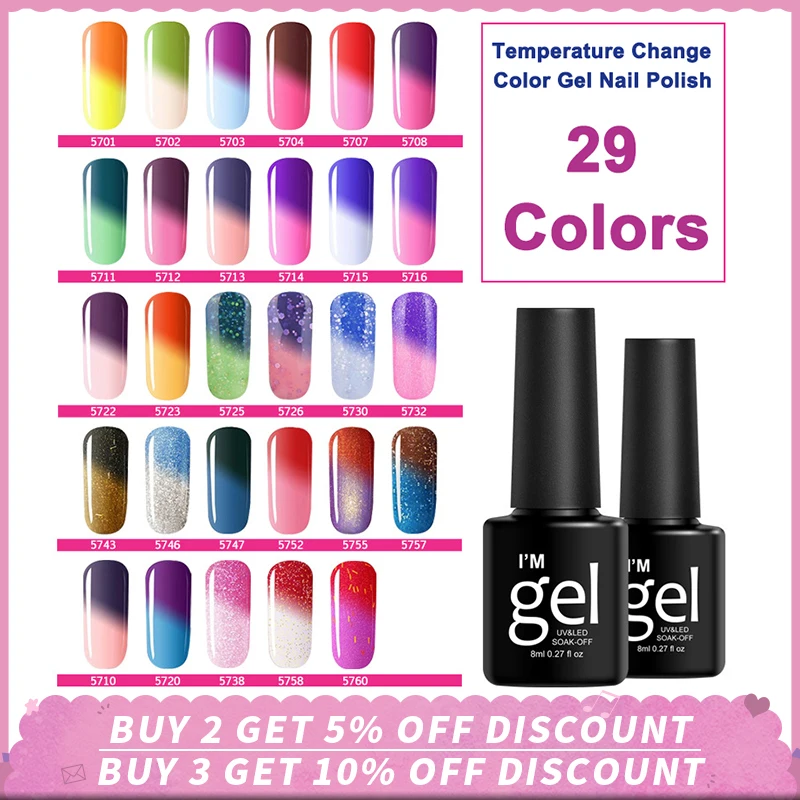 

8ML Temperature Change Color Nail Gel Polish Soak Off Changing Color Nail Polish Thermal Gel For DIY Nail Art Design