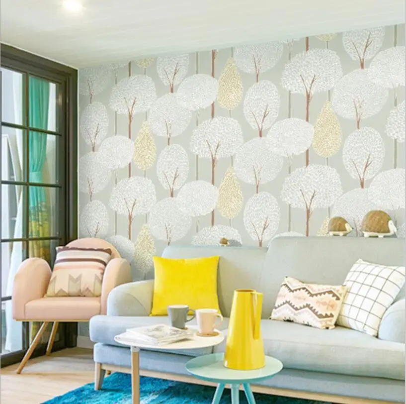 Waliicorners Modern minimalist embossed forest non-woven wallpaper 3D flocking Scandinavian hot forest bedroom video wallpaper 18 QQ20180411234354