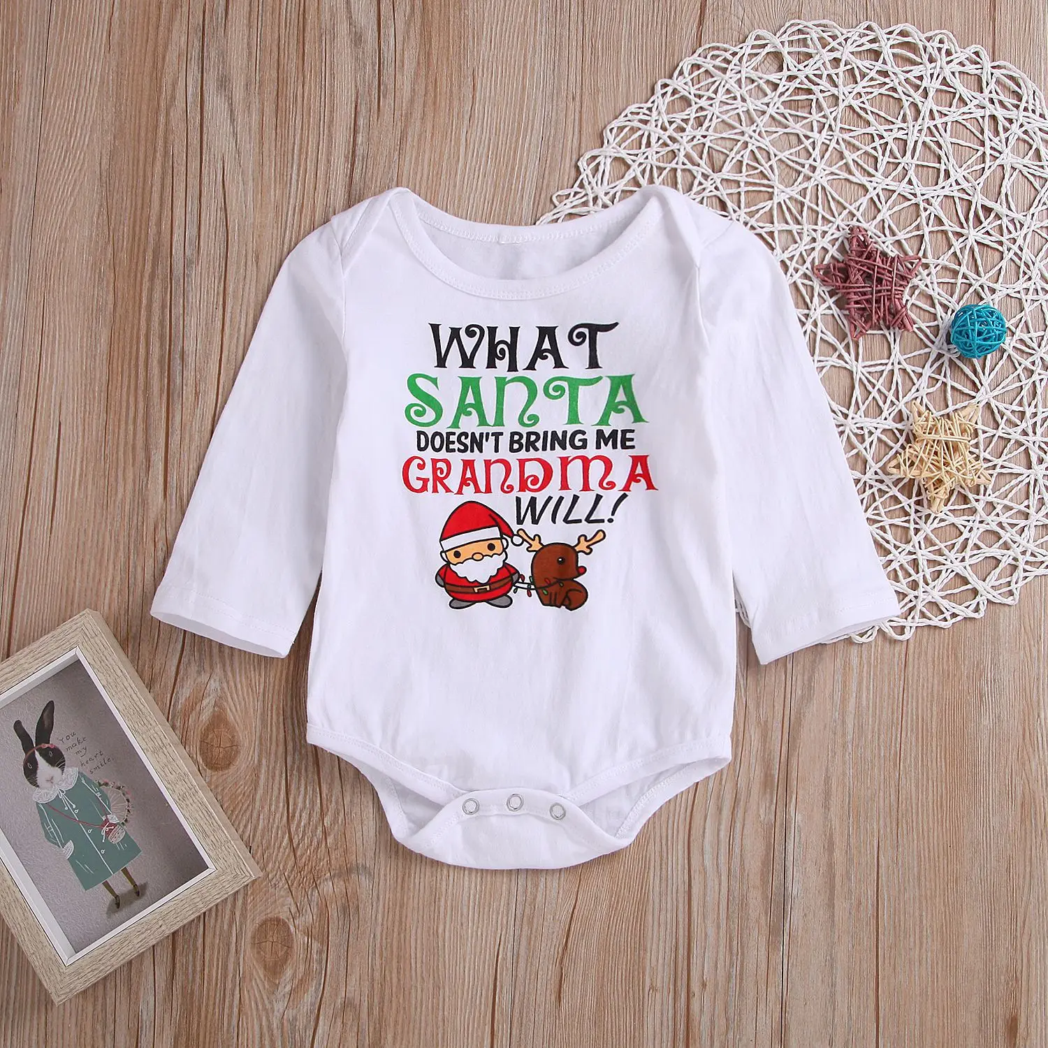 Christmas Baby Bodysuit Newborn Baby Girl White Bodysuit Santa Print