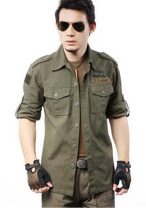 Free Shipping 2013 Men's Military Clothing 100 Cotton Male Long Sleeve Dual purpose Shirts N364