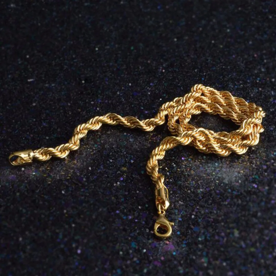 Unisex DIY Necklaces Chains Trendy Yellow Gold Filled Twist Chain Necklace For Women Men Fashion Jewelry 16-30'' Shellhard