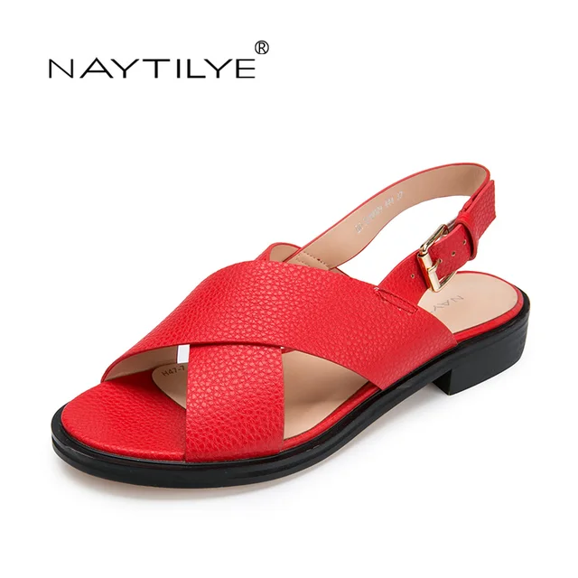 Red sandals women New 2017 Pu Leather High quality women sandals 36 41